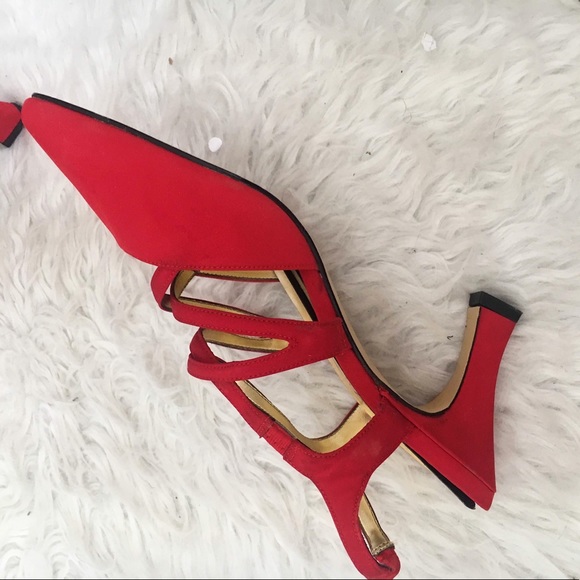 The PM Collection Vintage Womens Red Strappy Heels - Picture 4 of 5